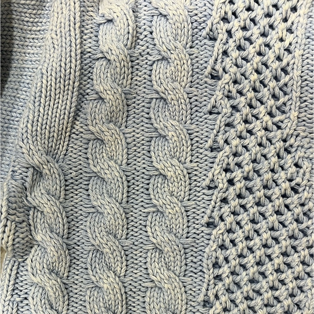 525 America Cable Knit Sweater Size Medium Light Blue Chunky Crop NWT Cotton - Picture 3 of 6
